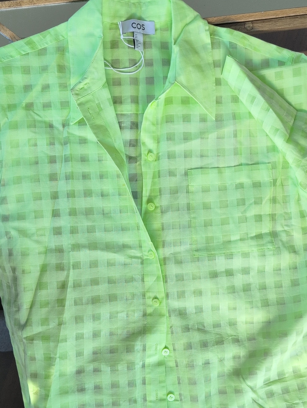 Size 6 COS Neon Green Sheer Check Men's Shirt